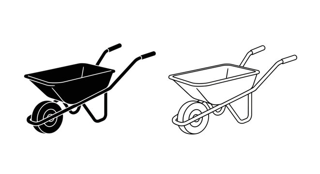 Two wheelbarrows, one black and one white, isolated on white background Vector