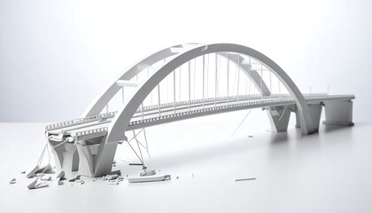 Obraz premium Detailed white bridge structure reflecting on water with a sense of potential failure
