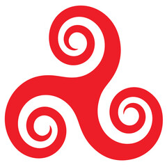 Obraz premium Red triskelion or triskele symbol, a triple spiral design, representing motion, cycles, progress, and interconnectedness in an ancient celtic style