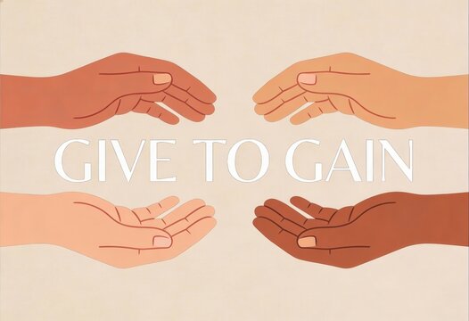Give to Gain theme for International Womens Day 2026. Diverse hands reaching together in a gesture of support and reciprocity