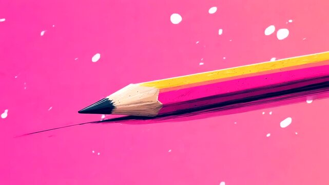 Close-up of a yellow and pink pencil against a vibrant pink background