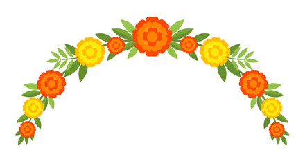 Obraz premium Colorful Floral Arch Decoration with Bright Flowers and Green Leaves