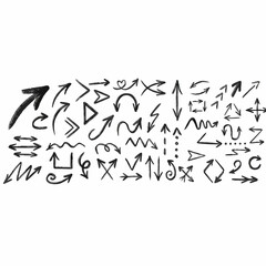 Collection of diverse hand-drawn sketch arrows in various styles, offering versatile directional elements for graphic design, web interfaces, and creative projects