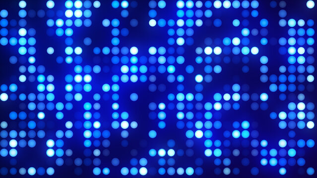 Bright glowing disco background of blue gradient lights. Blue neon disco lights wall. Event, party, performance, and music background. Vibrant LED disco lights background.