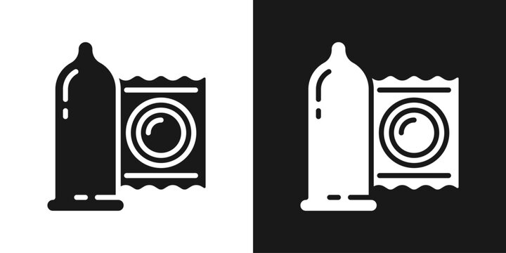 Condom Safety Icon In Black And White Glyph Style