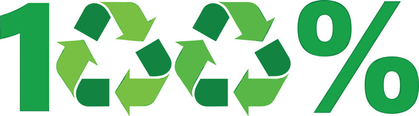Obraz premium 100 Percent Recycling Symbol, Green Eco Friendly Recycle Arrows Sign, Environmental Sustainability Concept Graphic, Zero Waste Logo Design, Climate Protection Icon, Vector Illustration.