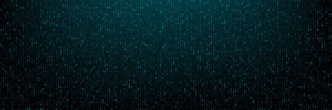 Blue binary code pattern with digital data stream fading effect. Technology background for programming, coding, or cybersecurity concept
