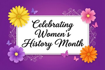 Celebrating womens history month with colorful flowers and butterflies