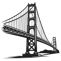 Obraz premium Suspension Bridge Silhouette Vector Illustration – Iconic Architecture Landmark