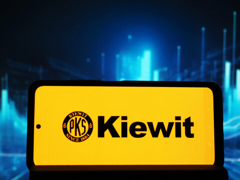 In this photo illustration,  Kiewit Corporation logo seen displayed on a smartphone.