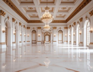 Fototapeta premium Elegant Luxury Ballroom Interior with Crystal Chandelier and Marble Floor