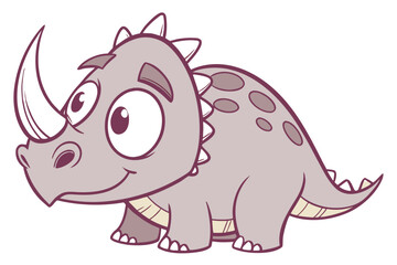 Fototapeta premium Cute Cartoon Baby Dinosaur Illustration with Horn.