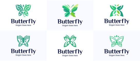 Set of collection creative modern butterfly logo icon design vector illustration template, Symbol abstract animals insect with green color for brand identity © Erips.id