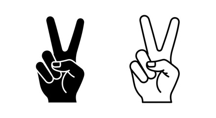 Obraz premium Peace sign, victory symbol, hand gesture, black and white illustration, vector art Vector