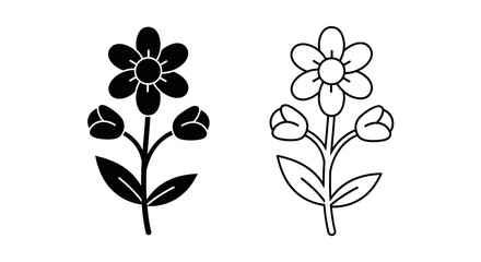 Fototapeta premium Two different styles of flower illustrations, black and white line art, vector design Vector