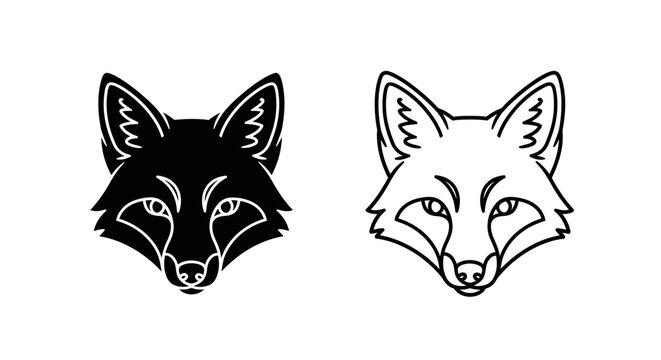 Fox head illustration, animal art, wildlife drawing, nature sketch, black and white Vector