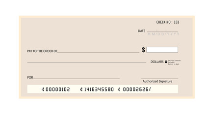 Business Check with Light Orange Background and Security Features for Transactions