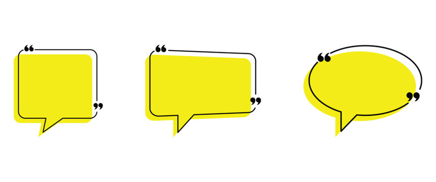 Quotation box vector icon set on yellow shape for text or testimonials, message template and various design projects.