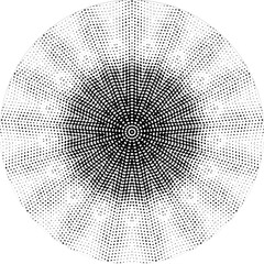 Black Halftone Dot Composition with Mandala Inspired Geometry