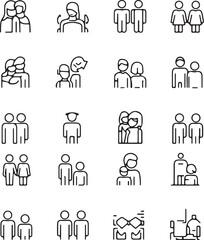 Fototapeta premium Collection of 20 black and white depicting various family and relationship scenarios