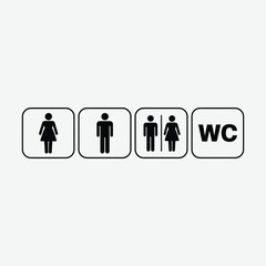 Simple restroom signage depicting male female and family facilities