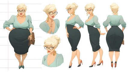 character sheet of a blonde teacher