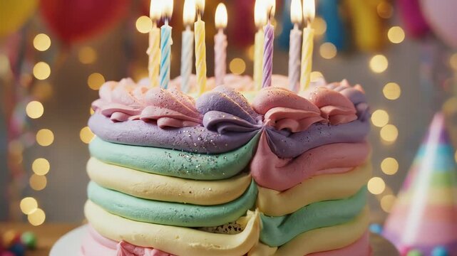 Decorated cake with lit candles celebration concept