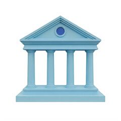 Fototapeta premium A blue building with columns and a triangular roof isolated on transparent background