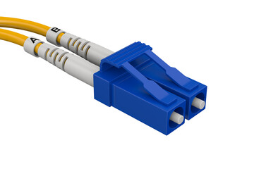 Fiber optic cable connector on white background. Isolated 3D illustration