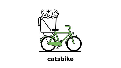 Obraz premium Cat and dog on bicycle vector illustration with copy space