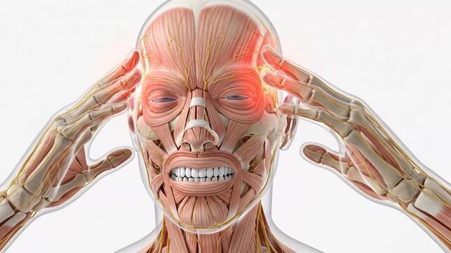 Anatomical Model Illustrating Human Skull and Facial Muscles