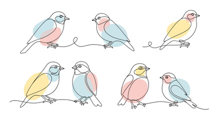 Obraz premium Colorful Birds Perched on Branches Illustration.