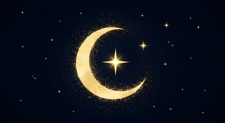 A radiant crescent moon shines brightly against a starry night sky.