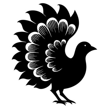 A black and white vector illustration of an eagle silhouette and stylized poultry birds like a rooster or dove featuring artistic wing and feather details for nature symbol design