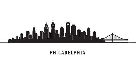 Fototapeta premium Philadelphia city skyline silhouette with bridge illustration, Pennsylvania urban landscape, USA cityscape graphic design element.