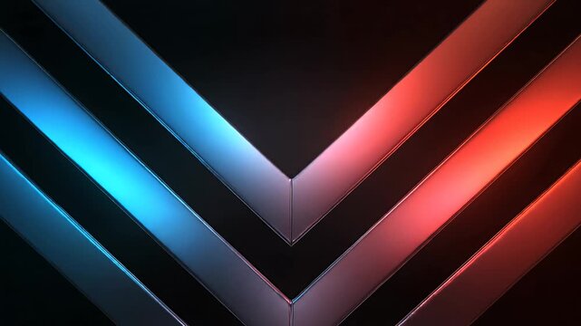 Abstract metallic chevrons with contrasting blue and orange light
