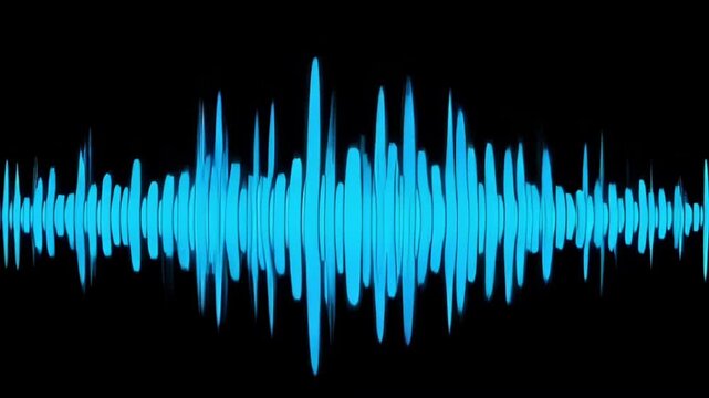 Blue Audio Waveform Visualization with Neon Glow on Black Background.