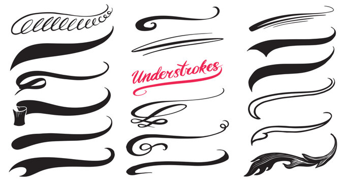 Underline strokes or swoosh for calligraphy end lettering. hand drawn brush made elements with swirls and flourish in traditional style for football baseball and other logo design