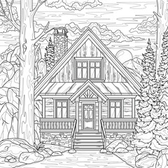 Obraz premium House in the forest.Coloring book antistress for children and adults. 