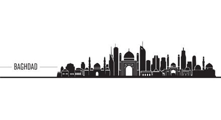 Obraz premium Black silhouette cityscape of Baghdad, Iraq with iconic buildings and skyline