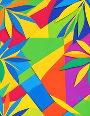 Tropical Leaves of Color: A vibrant mosaic of stylized tropical leaves bursts with color, creating a visually dynamic and engaging artwork.