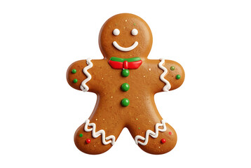 Fototapeta premium Gingerbread man cookie figurine with icing details, isolated on transparent background, festive holiday dessert decoration