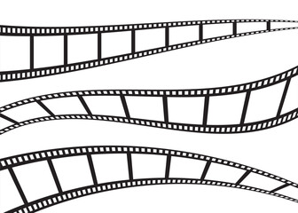 Film tape strips for movie, cinema reel. Filmstrip with frames, photo and videos for camera. Old white and black film tapes of 35mm. Roll with border for photography, isolated on background. Vector