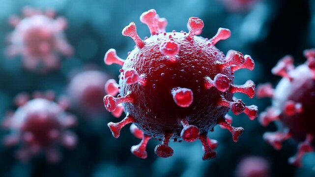 Close-up view of a virus structure in a digital environment