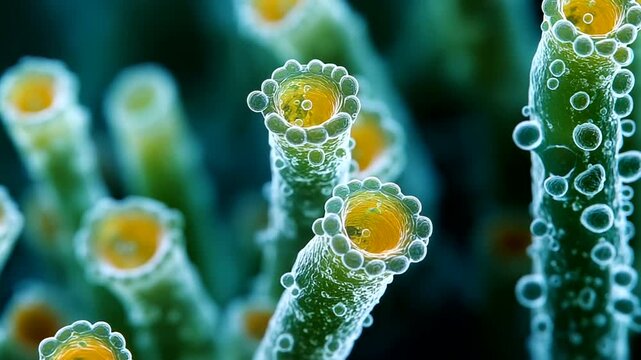 Close-up of vibrant coral polyps in a serene underwater scene