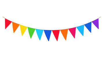 Fototapeta premium Colorful party bunting string with rainbow flags for celebration, festival, and event decoration, transparent background