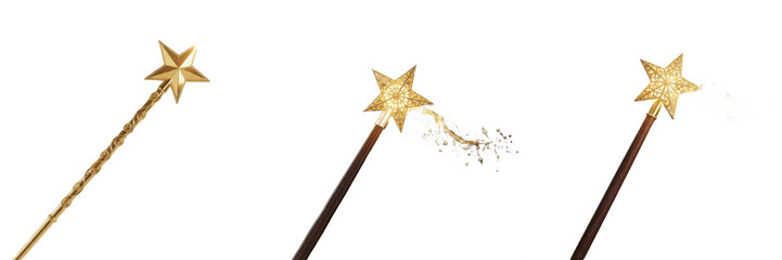 Set of Golden Star Magic Wands with Sparkle Dust transparent background, PNG © Abu