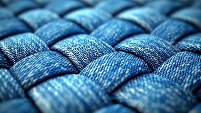 Close-up of intricately woven blue denim fabric showcasing texture and detail