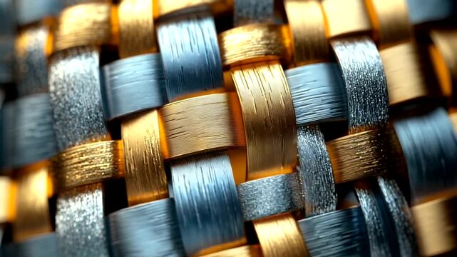 Close-up of intricately woven metallic threads in gold and silver