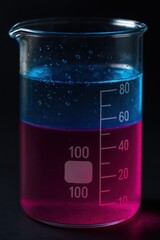 Sharp boundary between two immiscible fluids in laboratory beaker
